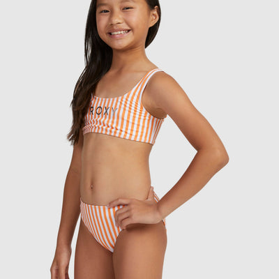 Roxy Girls Above The Limits Two Piece Bralette Bikini Set - Tangerine Beach Bum Stripe