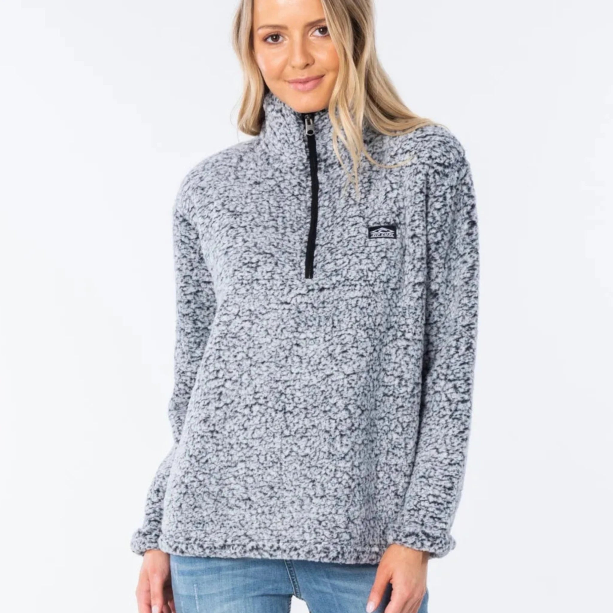 Rip Curl Dark N Stormy 1 4 Zip Crew Jumper Light Grey Rapid Surf