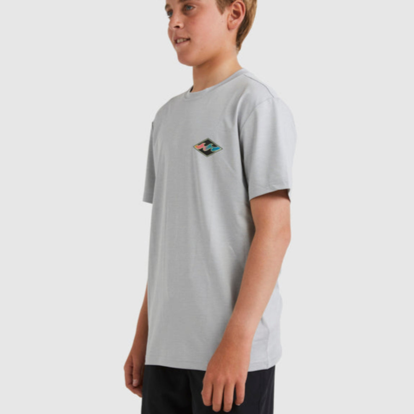 Billabong Boys Diamond Shoreline Short Sleeve Rash Vest - Light Grey Heather