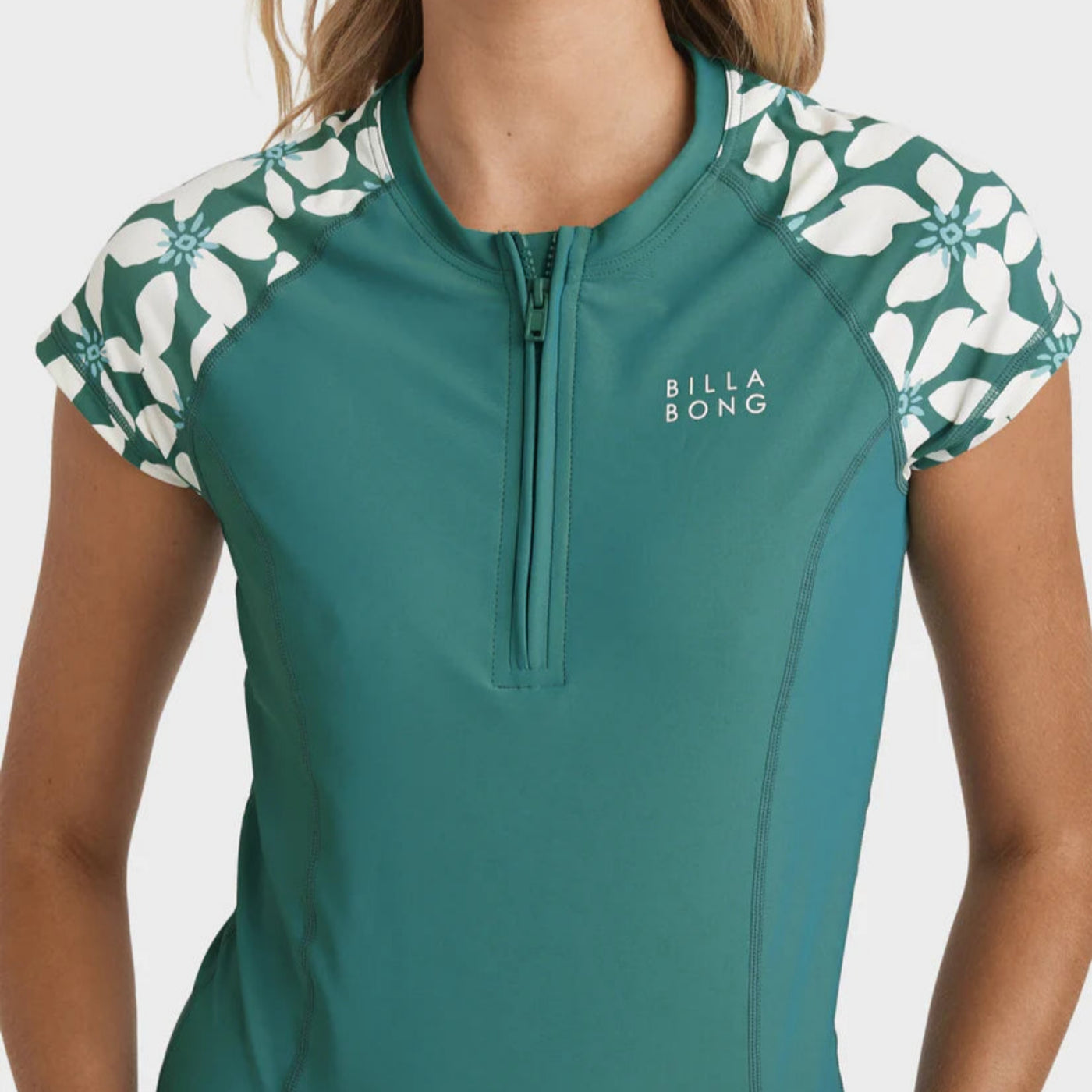 Billabong Belong Together Point Break Short Sleeve Rash Vest - Evergreen