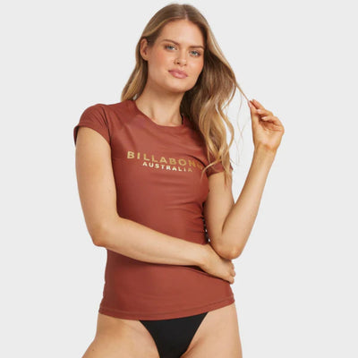 Billabong Society Foil Short Sleeve Rash Vest - Cowhide