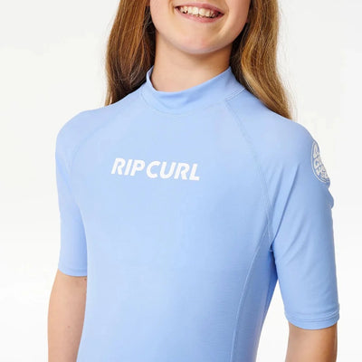 Rip Curl Girls Classic Surf Short Sleeve Rash Vest - Mid Blue