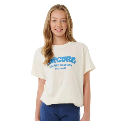 Rip Curl Girls Surf Puff Relaxed Tee - Bone/Bright Blue