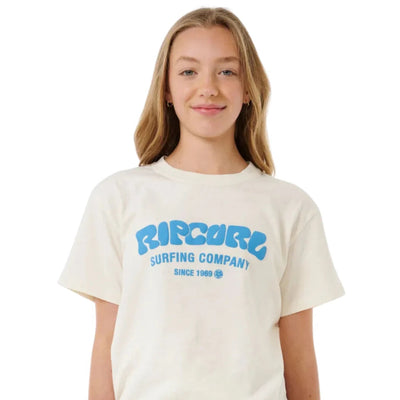 Rip Curl Girls Surf Puff Relaxed Tee - Bone/Bright Blue