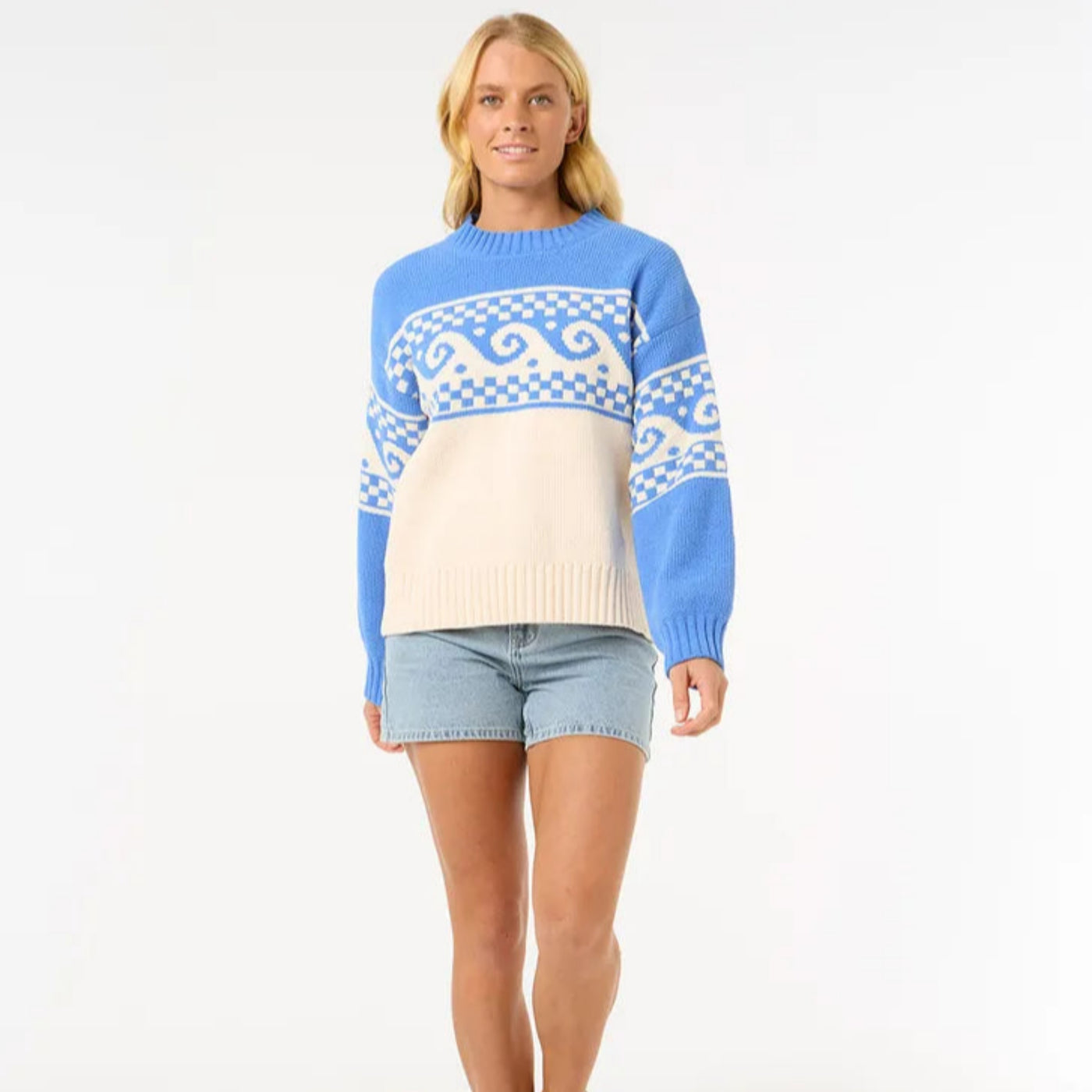 Rip Curl Soleil Knit Crew - Blue/Off White
