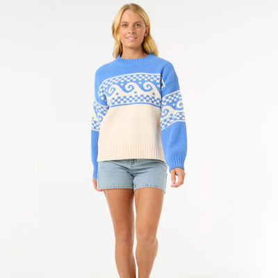 Rip Curl Soleil Knit Crew - Blue/Off White