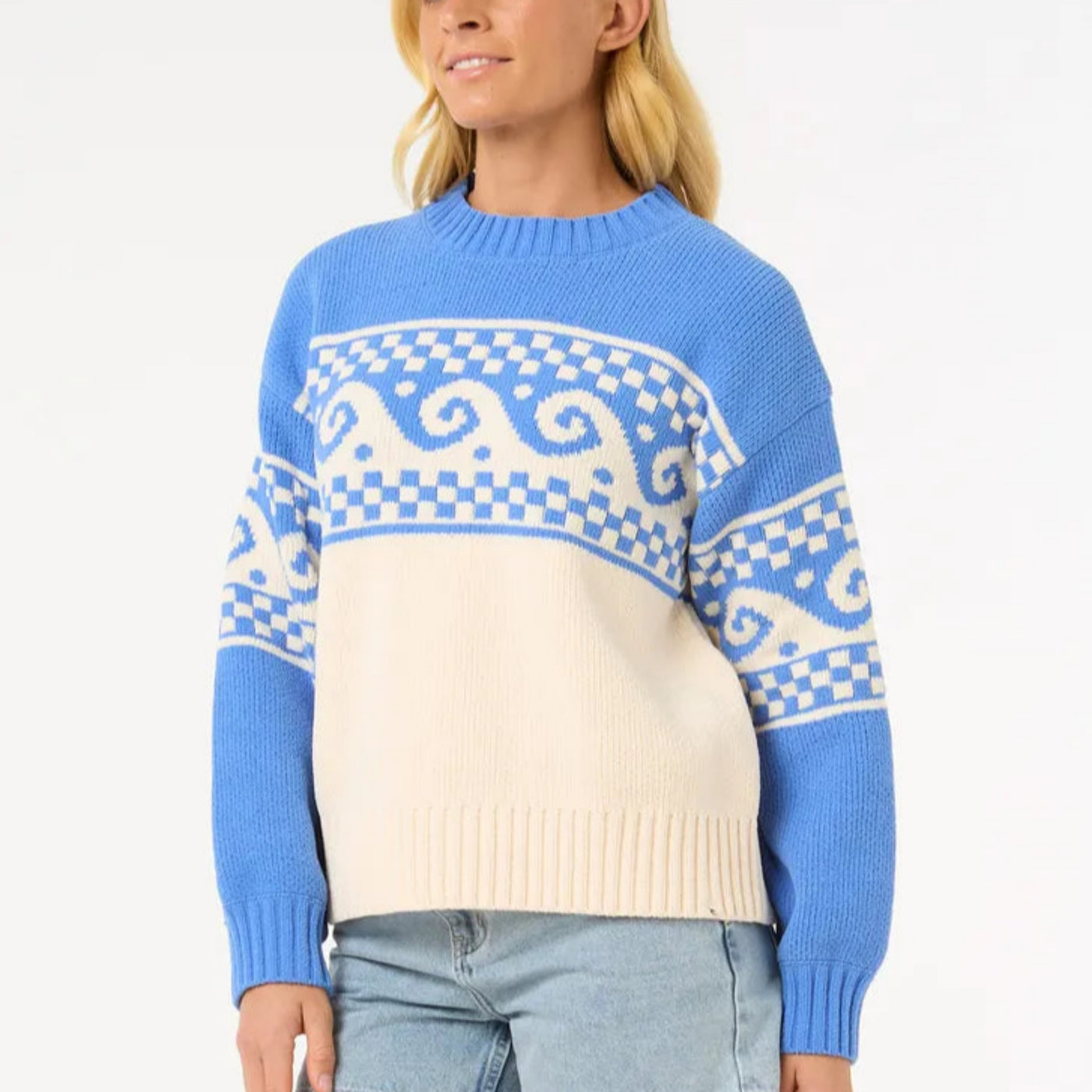 Rip Curl Soleil Knit Crew - Blue/Off White