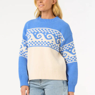 Rip Curl Soleil Knit Crew - Blue/Off White
