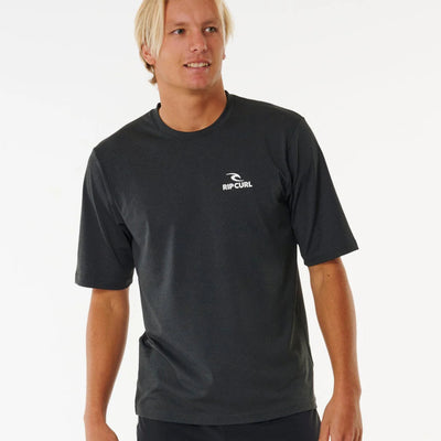 Rip Curl Stack Brand Icon Short Sleeve Rash Vest - Black Marle