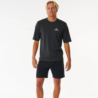 Rip Curl Stack Brand Icon Short Sleeve Rash Vest - Black Marle