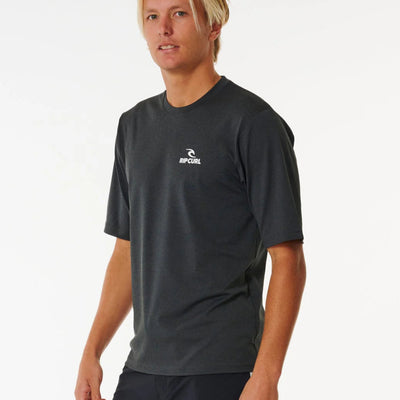 Rip Curl Stack Brand Icon Short Sleeve Rash Vest - Black Marle