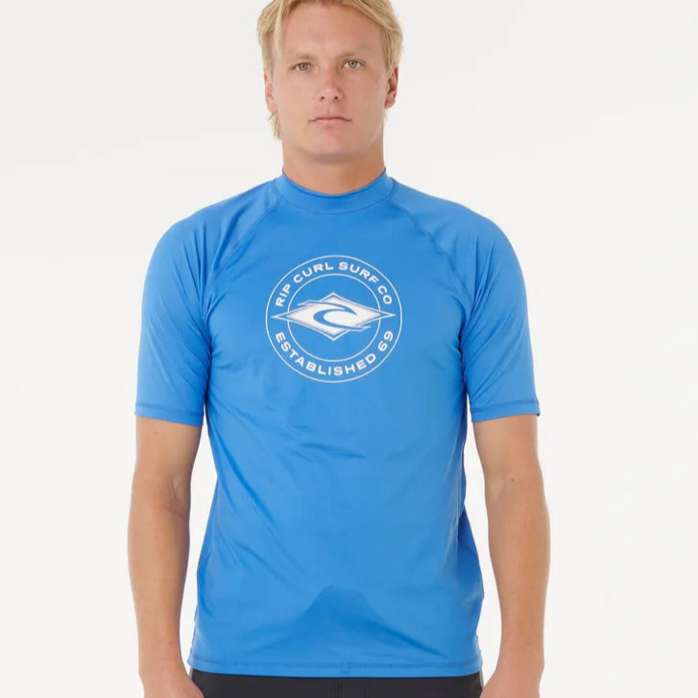 Rip Curl Stapler Short Sleeve Rashie - Blue Gum