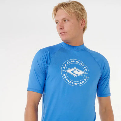 Rip Curl Stapler Short Sleeve Rashie - Blue Gum