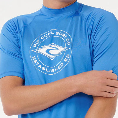 Rip Curl Stapler Short Sleeve Rashie - Blue Gum