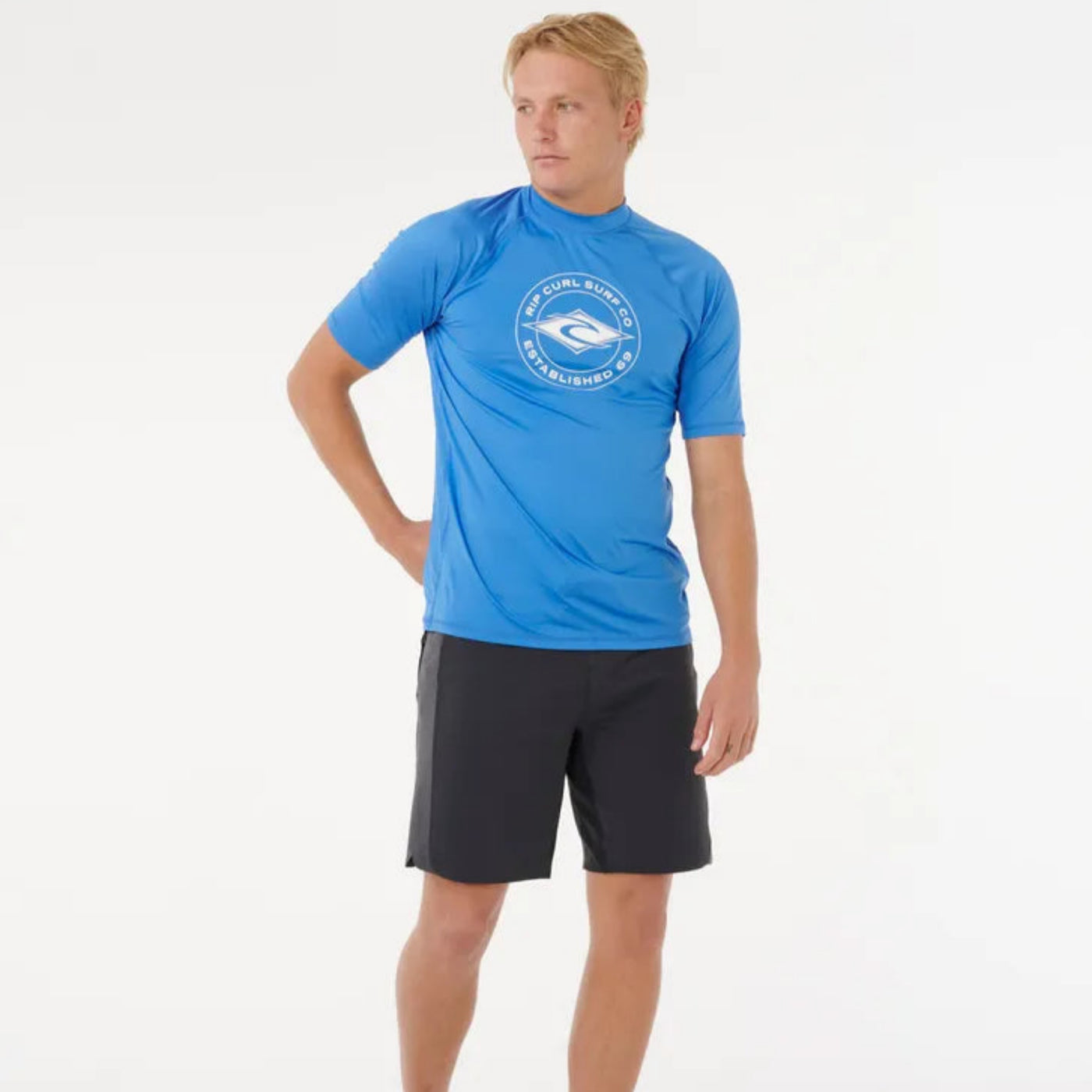 Rip Curl Stapler Short Sleeve Rashie - Blue Gum