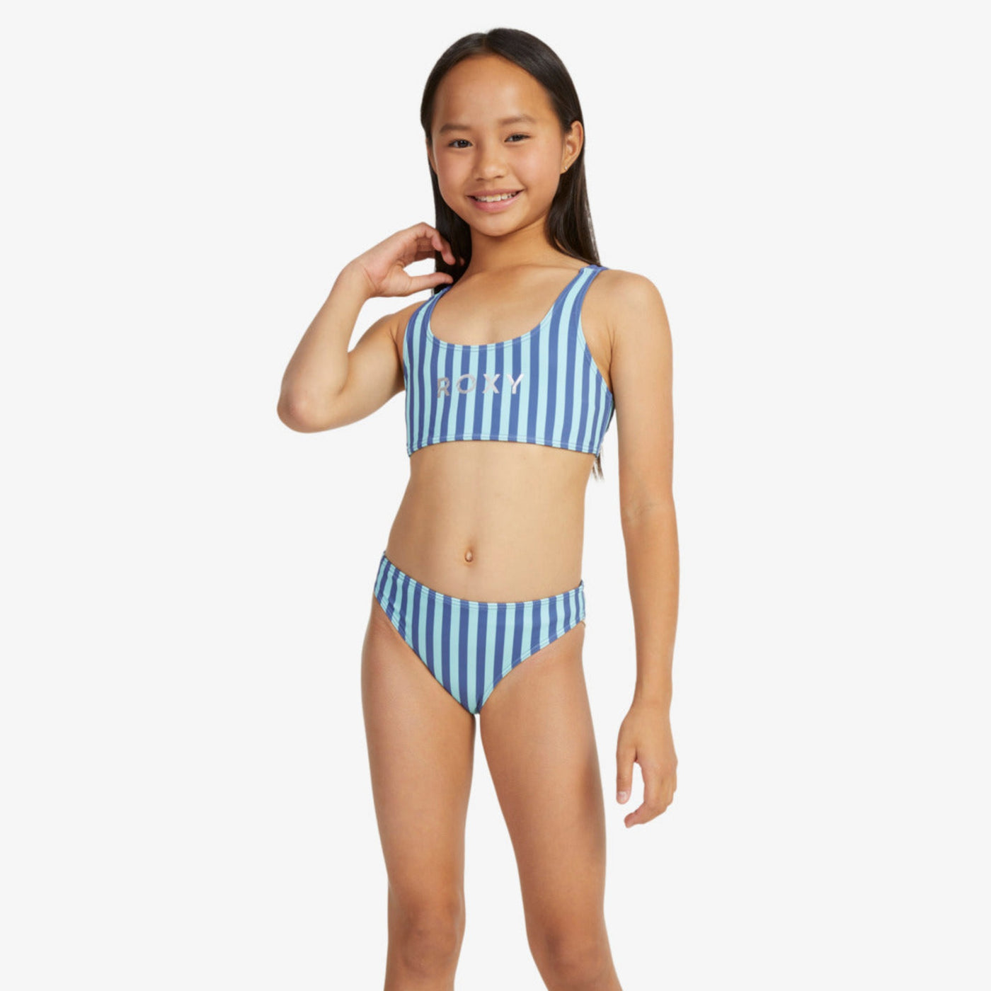 Roxy Girls Serenity Stripe Bralette Two-Piece Bikini Set - Marlin Serenity Stripe