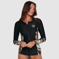 Billabong Tropicale Zip Thru Long Sleeve Rash Vest - Black